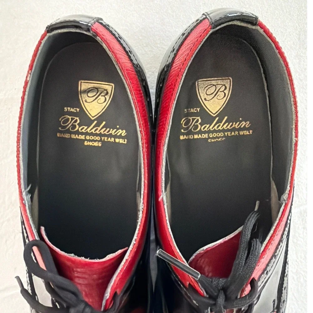 Stacy Baldwin Mens Black Red Patent Leather Wingtip Oxford Shoes 16223 Size 7D
